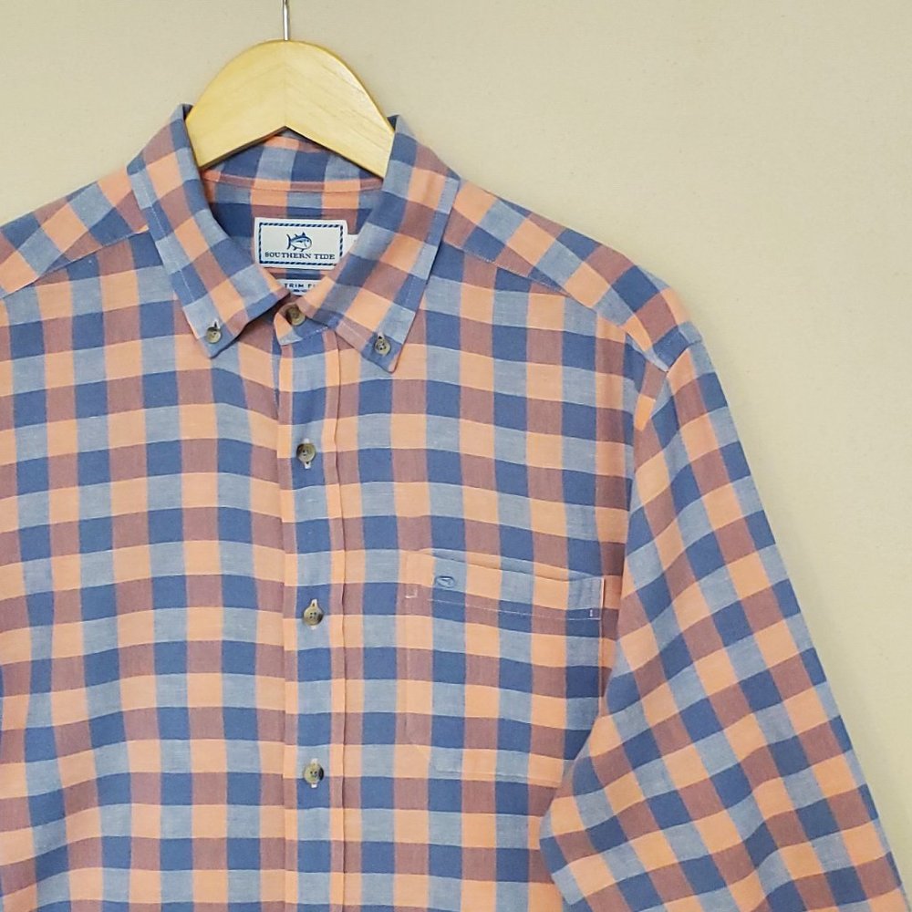 Southern Tide Linen Blend Trim Fit Button Down M